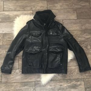 Sonoma Faux Black Hooded Jacket Large